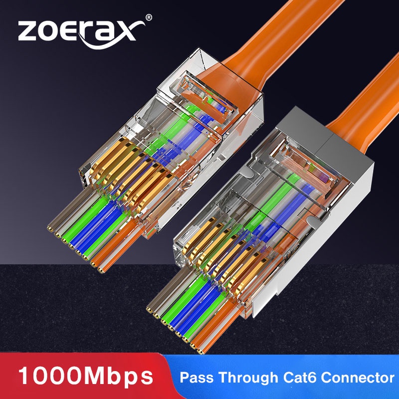 Zoerax ปลั๊กโมดูลาร์เชื่อมต่อ RJ45 Cat6 Cat6a 30u ชุบทอง รู 1.2 มม. สําหรับสายเคเบิลอีเธอร์เน็ต STP 8P8C