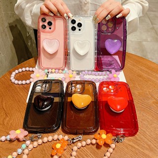 เคสโทรศัพท์มือถือนิ่ม ลายหัวใจ 3D พร้อมสายคล้องมือ สําหรับ iPhone 14 Pro Max 13 12 11 Pro Max XS Max 13 12