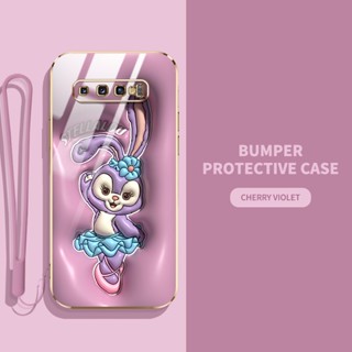 เคสโทรศัพท์มือถือ ซิลิโคนนิ่ม TPU ลายการ์ตูนกระต่าย ไดโนเสาร์ 3D พร้อมสายคล้อง สําหรับ Samsung Galaxy S8 Plus S9 Plus S10 Plus S8+ S9+ S10+