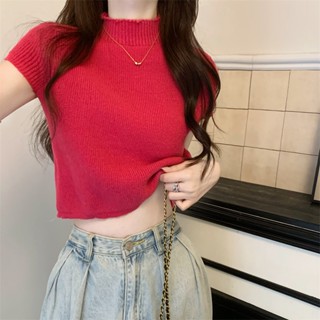 Suxi เสื้อยืด คอเต่า แขนสั้น ผ้าถัก เรียบง่าย ฤดูร้อน สําหรับผู้หญิง