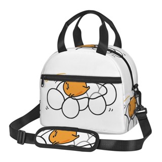 Gudetama กระเป๋าใส่กล่องอาหารกลางวัน ขนาดใหญ่ จุของได้เยอะ ใช้ซ้ําได้ พร้อมกระเป๋าด้านข้าง และสายคล้องไหล่ สําหรับเด็กผู้ชาย และผู้หญิง