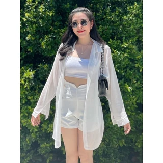 เสื้อคลุมเชิ๊ตผ้าชีฟองตัวยาว K7692 + กางเกง M7055