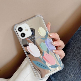 【กระจกกันตก】เคสโทรศัพท์มือถือซิลิโคน แบบนิ่ม ลายดอกทิวลิป กันกระแทก สําหรับ IPhone 6S 7 8 Plus X XR XS Max IPhone 11 12 13 14 Pro Max 14 Plus 7+ 8+ 12 13 Mini