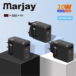 Marjay อะแดปเตอร์ชาร์จ PD20W พอร์ตคู่ QC3.0 Type C สําหรับสมาร์ทโฟน