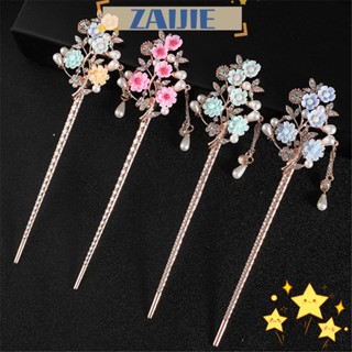 ZAIJIE Fashion Flower Hair Comb Vintage Chinese Style Rhinestone Hair Pin Hair Accessories Women Girls Classical Delicate Shiny Hair Clip