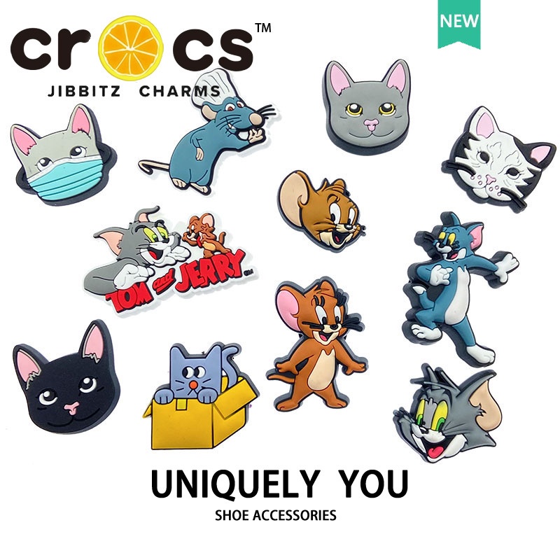 Jibbitz อุปกรณ์เสริม จี้รูปการ์ตูนแมว และหนู สําหรับตกแต่งรองเท้า crocs