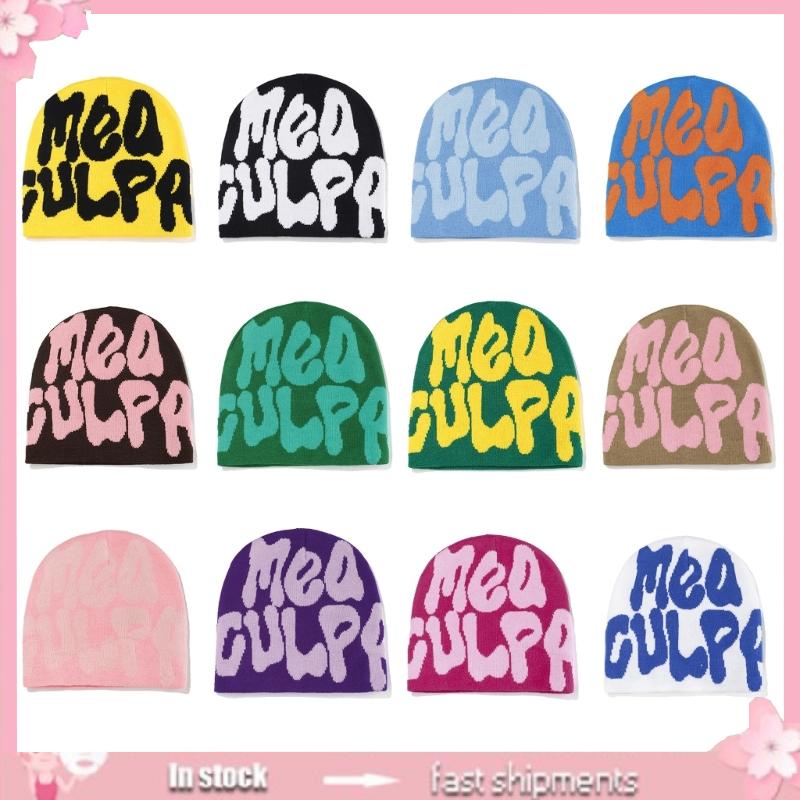 Yoioi Y2K หมวกบีนนี่ พิมพ์ลายตัวอักษร Mea Culpa Beanies Dupes Skullies หมวกกะโหลก