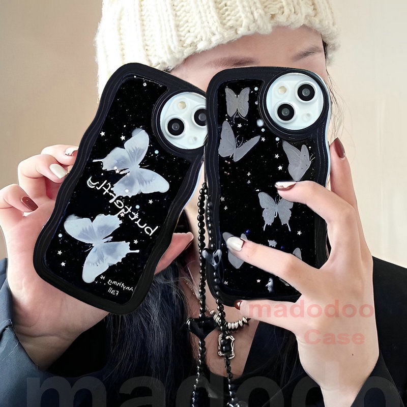 Soft Casing Redmi 9T Note 7 6 5 Pro 4 4X Plus S2 Mi 13T ins Wave Edge Balck Star Butterfly Airbag Shockproof Phone Case with Lanyard Back Cover BW 53