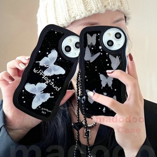 Soft Casing For iPhone 15 14 13 12 11 Pro Xs max Mini 7 8 6 6S Plus X XR 14ProMax 13promax 12promax 11promax 6+6S+ 7+ 8+ ins Wave Edge Balck Star Butterfly Fine hole Airbag Anti-fall Phone Case with Lanyard BW 53