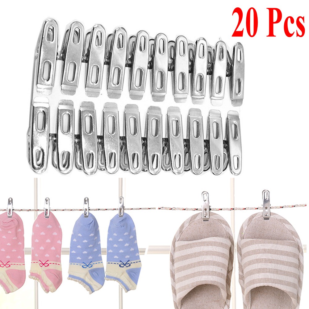 20 ชิ้น ในครัวเรือน สเตนเลส ที่หนีบผ้า ถุงเท้า ชุดชั้นใน ตากผ้า คลิปคงที่ จัดเก็บ