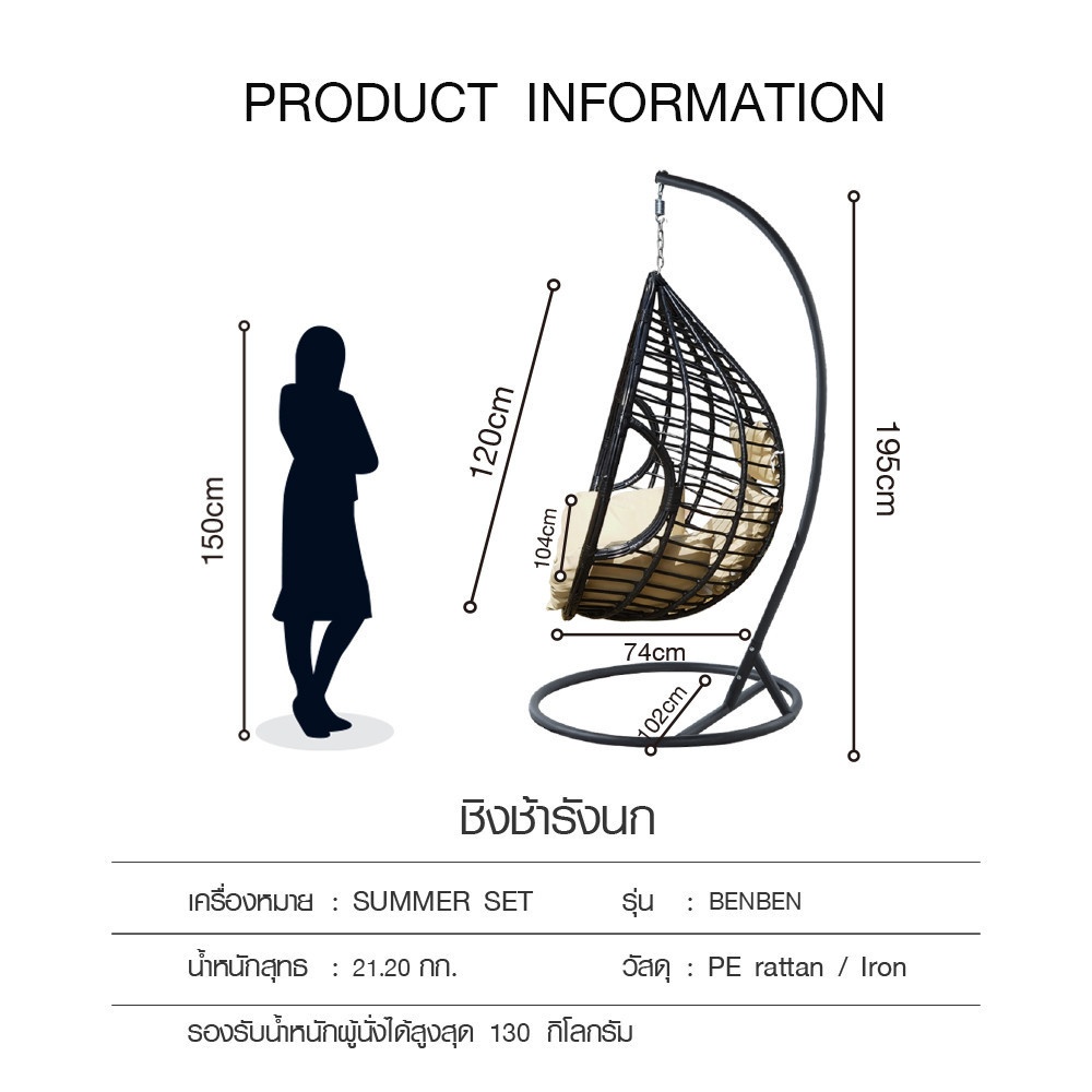 good.garden29-SUMMER SET ชิงช้ารังนก รุ่น BENBEN ขนาด 68×107×115 ซม. สีดำ ยอดขายอันดับ1 - รูปที่ 5