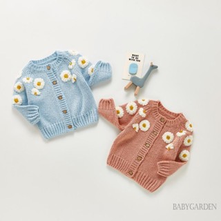 Babygarden- เสื้อคาร์ดิแกนถัก แขนยาว คอกลม ปักลายดอกเดซี่ แต่งกระดุมแถวเดียว สําหรับเด็กทารก