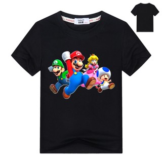 เสื้อยืดผ้าฝ้ายแขนสั้นสำหรับเด็กผู้ชาย Super Mario Game Tops