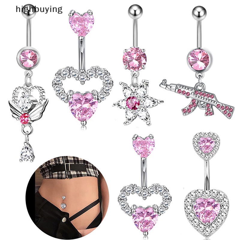 [highbuying] แฟชั่น โรแมนติก สีชมพู หัวเข็มขัด รูปหัวใจ เพทาย ปุ่มท้อง เครื่องประดับสําหรับผู้หญิง เครื่องประดับร่างกาย สินค้าใหม่
