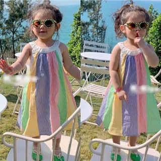 MAX BABY🐰พร้อมส่ง🐰ชุดเดรสเด็กผู้หญิง ชุดเดรสเเขนกุด ชุดเดรสายรุ้ง ชุดเเฟชั่นเด็ก(740)