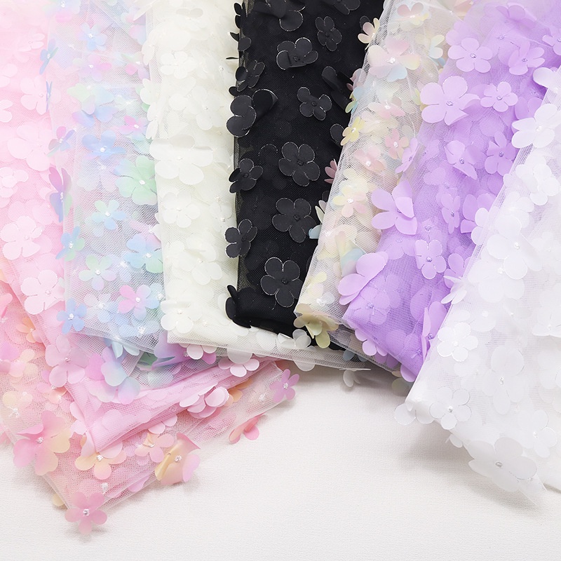 130 ซม3D ดอกไม้ริบบิ้นโปร่งใสสามมิติเย็บปักถักร้อยสีดอกไม้ตาข่ายผ้า DIY สาว Tutu กระโปรงโปร่งใสตาข่า