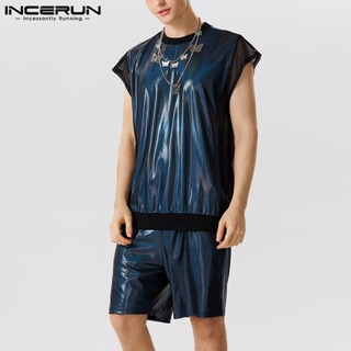 Incerun เสื้อกล้าม ทรงหลวม + กางเกงขาสั้น ชุดลําลอง