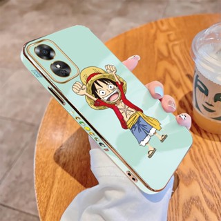 เคสโทรศัพท์มือถือแบบนิ่ม ลายการ์ตูนลูฟี่ ปลาหมึก วันพีซ ขอบสี่เหลี่ยม หรูหรา สําหรับ OPPO A17 A17K A36 A76 A96 A57 A77 2022 4G A58 A78 A98 5G