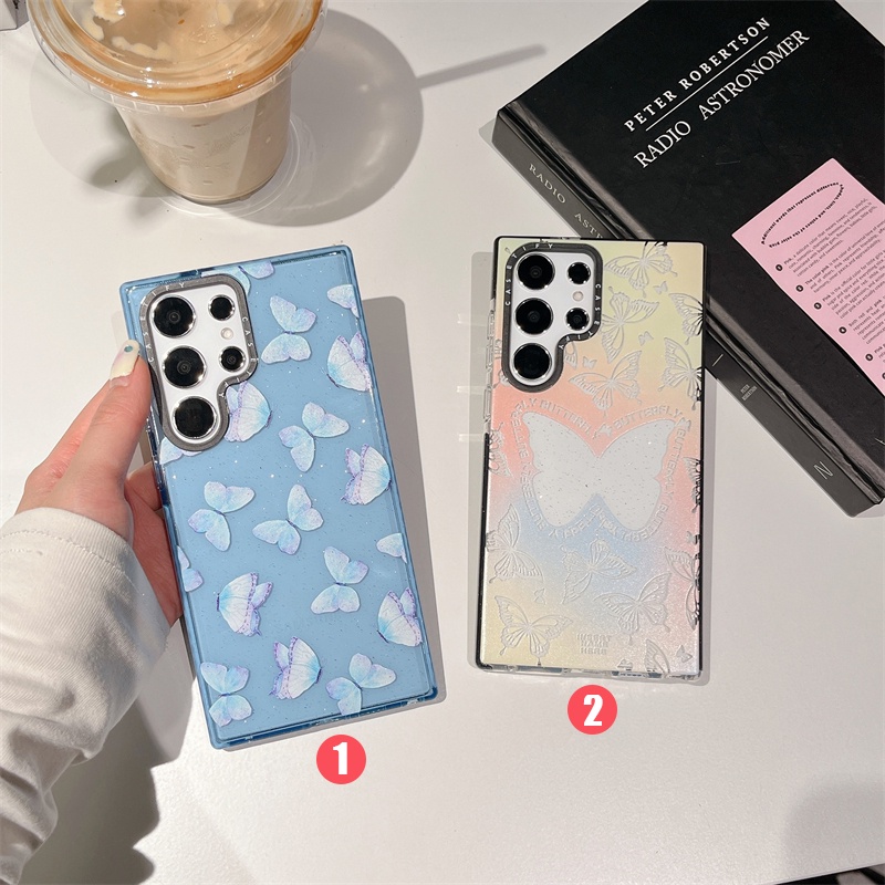 ใหม่ เคสโทรศัพท์มือถือ ลายผีเสื้อ สีฟ้า แบบเต็มจอ สําหรับ Samsung S24 Ultra S23 Plus S22 Ultra 5G Galaxy