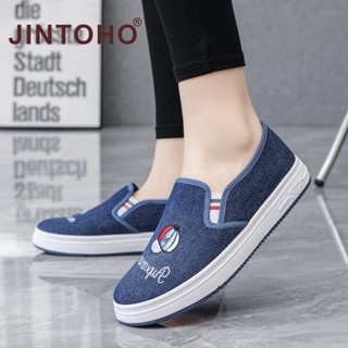 Jintoho รองเท้าผ้าใบ โลฟเฟอร์ลําลอง ราคาถูก สีฟ้า แฟชั่นสําหรับผู้หญิง