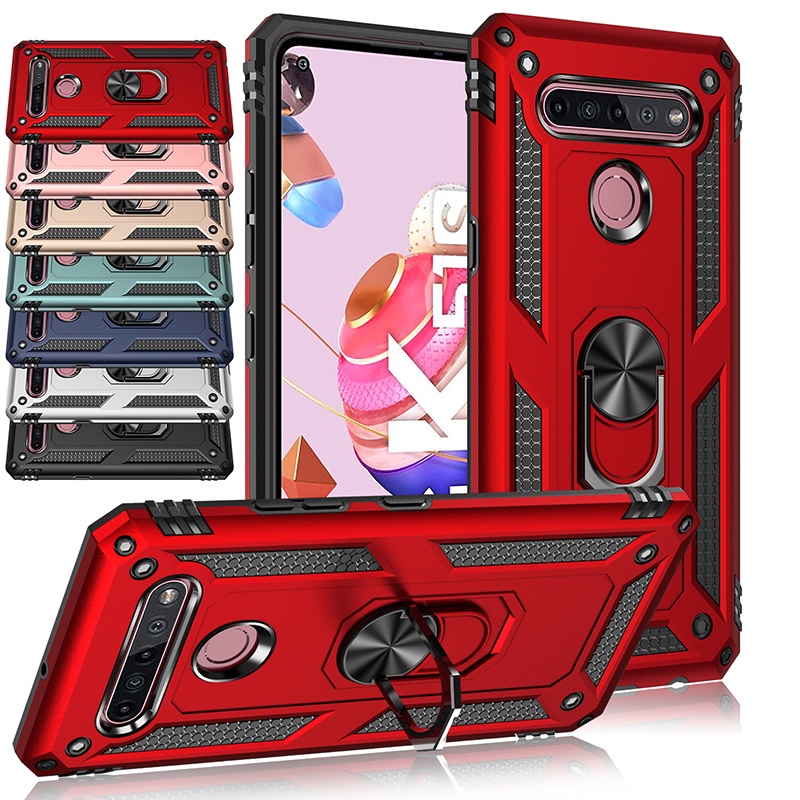 สําหรับ LG K51s / K41s ฝาครอบป้องกันกันกระแทกสําหรับงานหนักสองชั้นพร้อมที่วางแหวน