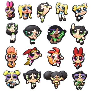 จี้การ์ตูนอนิเมะ Blossom Croc Jibbits Powerpuff Girls Jibits Charm Pin Bubbles Shoe Charms Jibitz Croocs อุปกรณ์เสริม สําหรับตกแต่งรองเท้าเด็ก