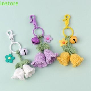 INSTORE Knitted Flower Keychain Cute Decor Bells DIY Handmade Car Keyring Yarn Handmade Crocheted Pendant