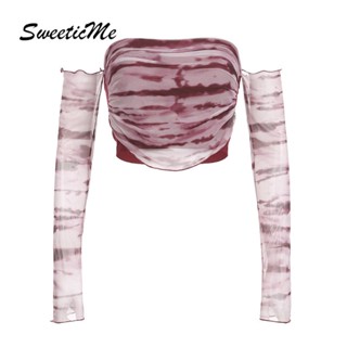 Sweeticme ใหม่ เสื้อท็อปแขนทรงสลิมฟิต เซ็กซี่ แฟชั่นสําหรับผู้หญิง 2023