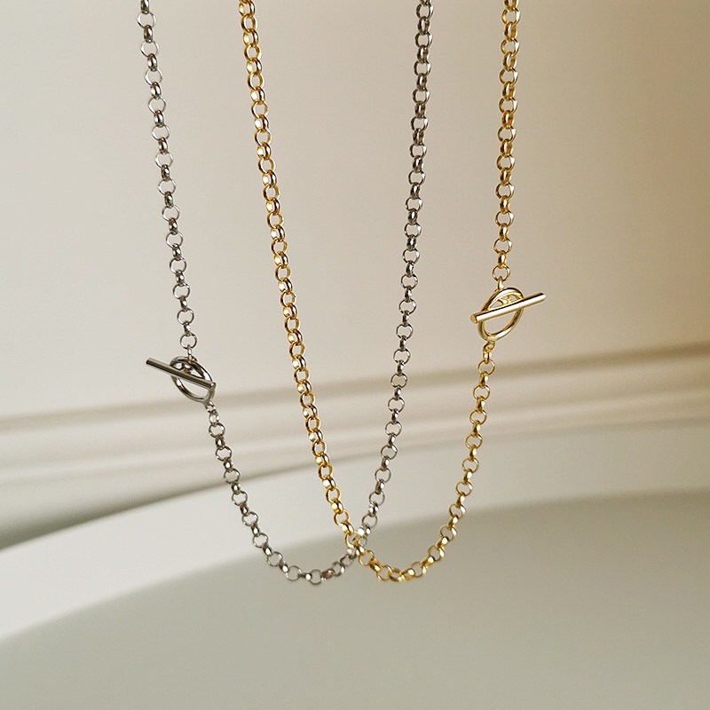 S925 สร้อยคอเงิน OT หัวเข็มขัด 18k Gold Chain ผู้หญิงส่วนบุคคล Hip Hop 3.0 มม.เงิน O โซ่พื้นฐาน