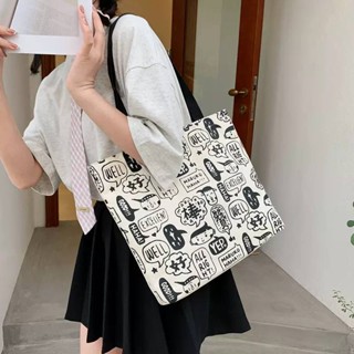 SALABO(พร้อมส่ง) กระเป๋าผ้าลายการ์ตูน แนววิเทจ ลายอักษร #BAG017