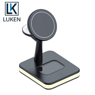 Luken แท่นชาร์จแม่เหล็กไร้สาย 15W สําหรับ iPh 14 13 12 Pro Max Mini App iWatch 8 Airp QC3.0 USB