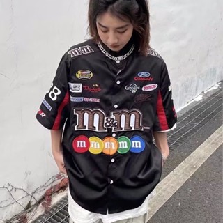 เสื้อโปโล แขนสั้น ปักลาย M Bean Racing สไตล์ฮิปฮอป แนวสตรีท แฟชั่นฤดูร้อน สําหรับผู้หญิง