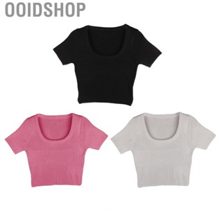 Ooidshop Knit Short Sleeve Top  Stretchy Pure Color Short Sleeve Knitted T Shirt Soft and Skin Friendly  for Shopping