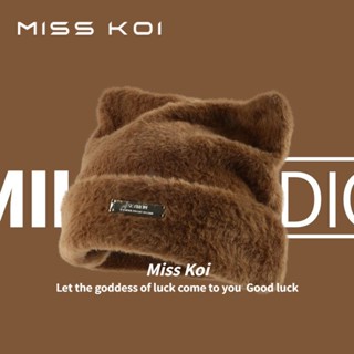 Misskoi [พร้อมส่ง] หมวกถัก ผ้าขนสัตว์ แต่งหูแมวน่ารัก ให้ความอบอุ่น สไตล์เกาหลี แฟชั่นฤดูใบไม้ร่วง ฤดูหนาว สําหรับผู้หญิง