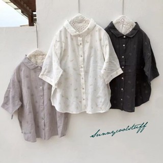 Sunnycoolstuff เสื้อผ้าฝ้ายิ้ตคอปกเล็ก ทรงหลวม Niko and..