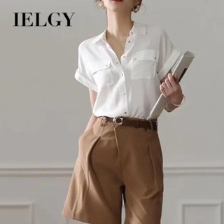 IELGY เสื้อเชิ้ต ผ้าชีฟอง สีขาว สไตล์เกาหลี สําหรับผู้หญิง