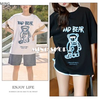 Ming Summer เสื้อยืดคอกลม แขนสั้น ทรงหลวม ลายหมี สไตล์อเมริกัน เรโทร สําหรับผู้หญิง TH