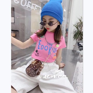 【เสื้อครอปเด็กผู้หญิง】(3-12 ปี) เสื้อยืดแขนสั้น ผ้าฝ้าย แบบเข้ารูป แฟชั่นฤดูร้อน สําหรับเด็กผู้หญิง
