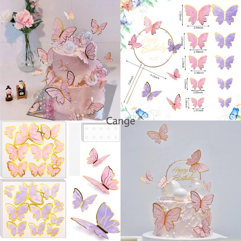 คุณภาพสูง ผีเสื้อปิดทอง ชุดเค้กวันเกิด ป้ายปักเค้กผีเสื้อ