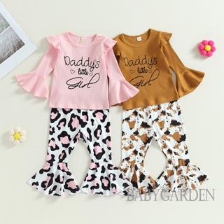 Babygarden-6 เดือน - 4 ปี ชุดเสื้อผ้าเด็กผู้หญิง ฤดูใบไม้ร่วง พิมพ์ลายตัวอักษร เสื้อแขนยาว คอกลม เสื้อยาง + กางเกงขาบาน