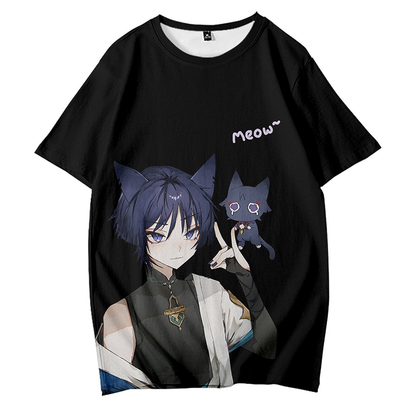 Ellen Genshin Impact เสื้อยืดแขนสั้น พิมพ์ลายอนิเมะ Wanderer สไตล์ฮาราจูกุ คอสเพลย์ Kunikuzushi แฟชั่นสําหรับผู้ชาย และผู้หญิง