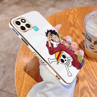 สําหรับ Infinix Smart4 Smart5 Smart7 Smart6 HD Smart6 Plus ขอบสี่เหลี่ยม ของแท้ มองเห็นที่มืด ลาย D.Luffy เคสโทรศัพท์ แบบนิ่ม ชุบหรูหรา