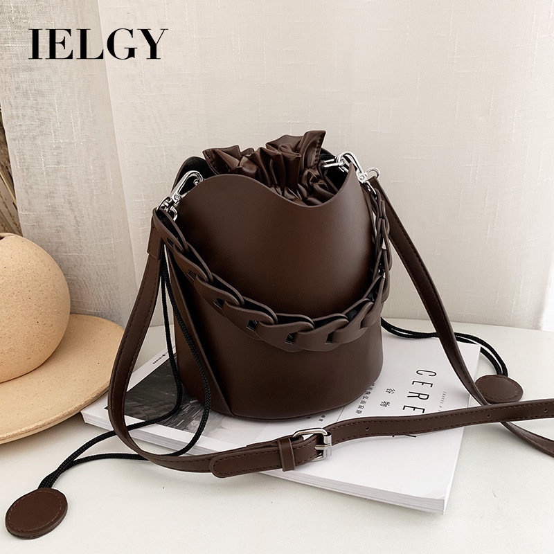 Ielgy กระเป๋าถังหญิง All-Match Retro Drawstring Crossbody Bag