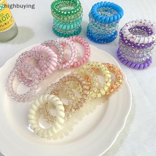 [highbuying] ยางรัดผม แบบเกลียว ยืดหยุ่น สีแคนดี้ เรียบง่าย แฟชั่นฤดูร้อน สําหรับผูกผม 6 ชิ้น ต่อชุด