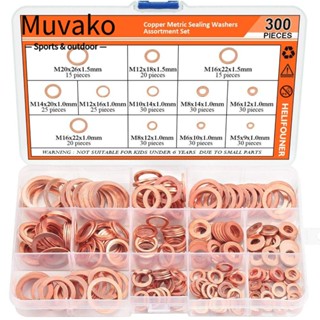 MUVAKO ชุดแหวนรองโลหะ ทองแดง M5-M20 300 ชิ้น