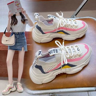 พร้อมส่ง🚚รองเท้าผ้าใบผู้หญิง พื้นหนา6ซม. Dad Shoes แฟชั่น กีฬา ยืดหยุ่นได้ดี ไม่เจ็บเท้า B-007