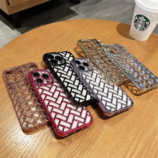 เคสโทรศัพท์มือถือแบบนิ่ม TPU ใส แต่งกลิตเตอร์ ลายสาน 3D แฟชั่น สําหรับ iPhone 14 13 12 11 Pro Max 12Pro 13Pro 14Pro 12ProMax 13ProMax 14ProMax