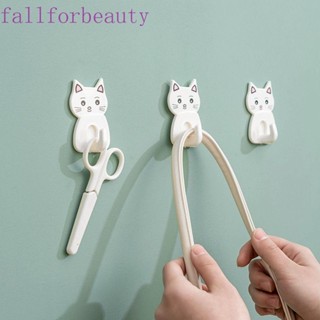 Fallforbeauty ตะขอแขวนผ้าขนหนู รูปแมว ไร้รอยต่อ กันน้ํา มีกาวในตัว สีขาว สําหรับแขวนเสื้อโค้ท ตกแต่งผนัง 5 ชิ้น