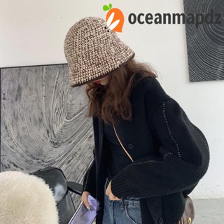 OCEANMAPDZ หมวกบักเก็ต ผ้าถัก ลายทาง ให้ความอบอุ่น แบบเรียบง่าย แฟชั่นฤดูใบไม้ร่วง และฤดูหนาว สําหรับผู้หญิง