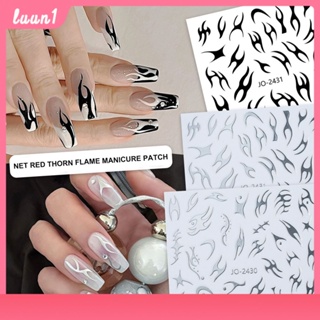 สติกเกอร์ติดเล็บ Thorn Flame Nail Enhancement Sticker 2023 New Gold and Silver Black And White Irregular Nail Sticker cod